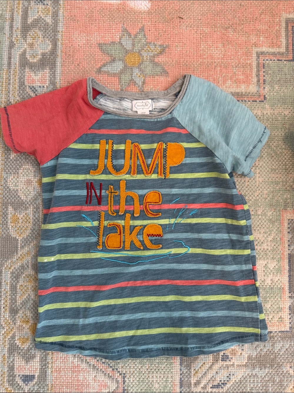 Mud Pie 'Jump in the Lake' Striped Tee - Blue, Red, Yellow (4-5)